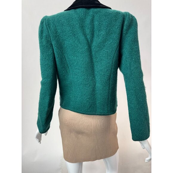 The Eagles Eye 80s Womens Wool Jacket With Velvet Collar Green Size 12 Vintage C - Picture 11 of 16